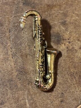Vintage Gold Saxophone Pendant Mounted Hidden Bail Jazz Music Charm